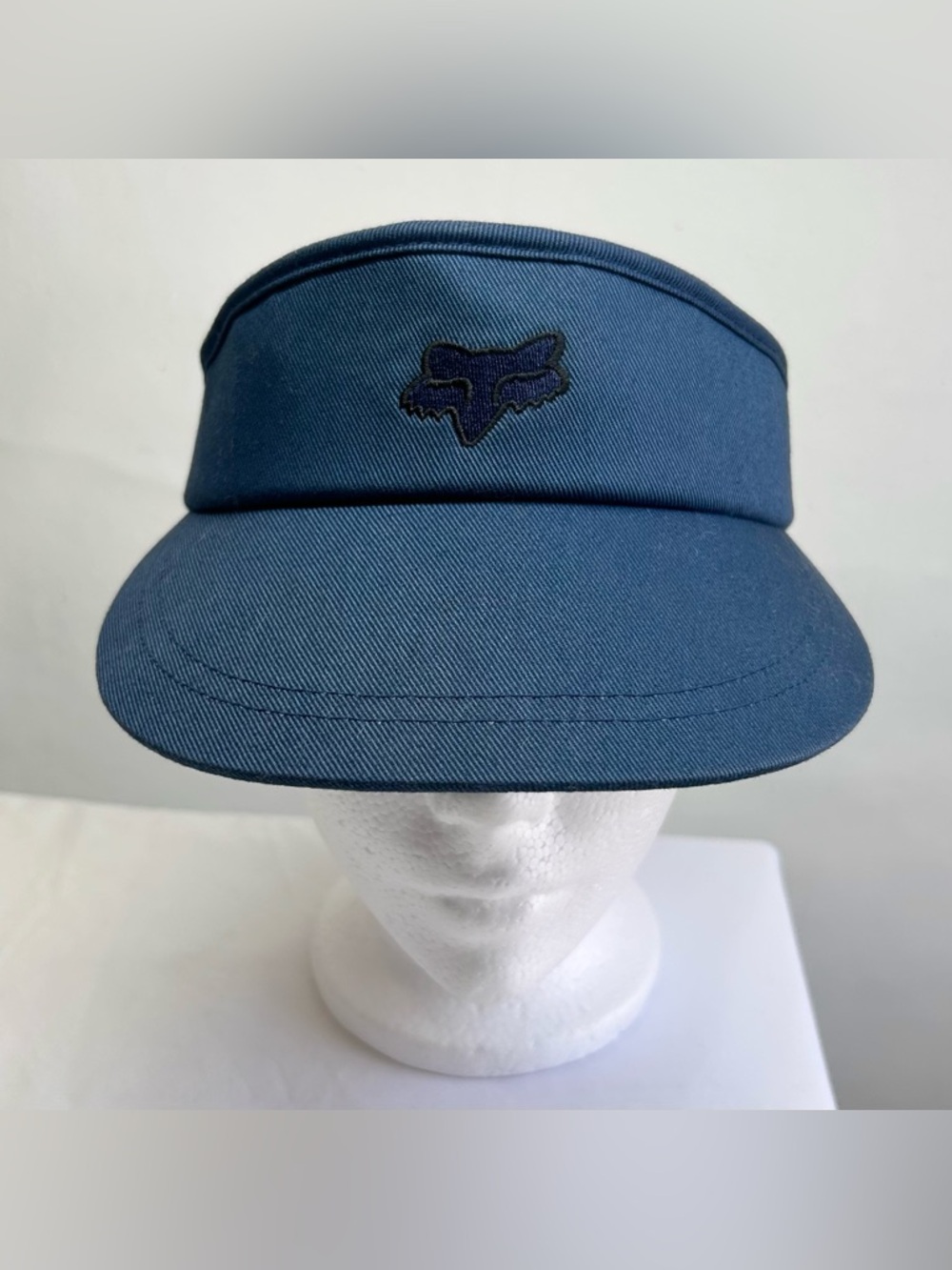 Vintage Y2K Fox Racing Visor Hat Embroidered Logo Navy Blue Adjustable